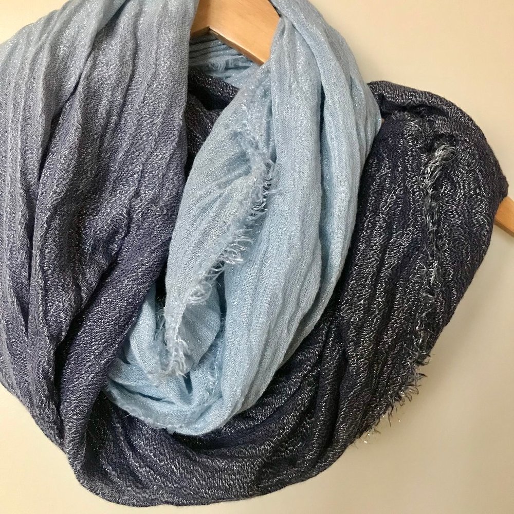 Large Infinity Scarf – Light Blue & Grayish Blue with Silver Shimmer